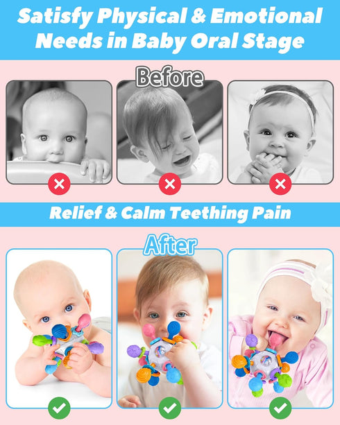 Baby Teething Toys for 0-6 6-12 Months Ages 0-2, Tummy Time Montessori Toys for Babies 0 3 6 9 12 18 Months, Newborn Infant Rattles Chew Sensory T...