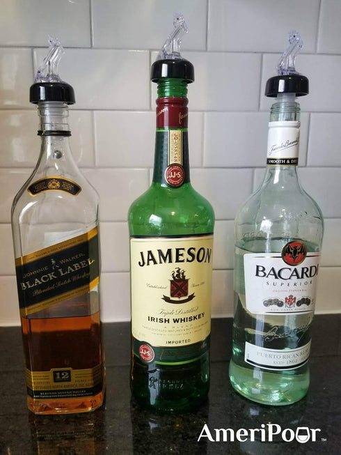 Measured Pourer - Liquor Bottle Pourers - Collared - Made 100% In USA. Bar Spouts That Don't Leak - No Cracks. A Perfect Pour Everytime. Great For...