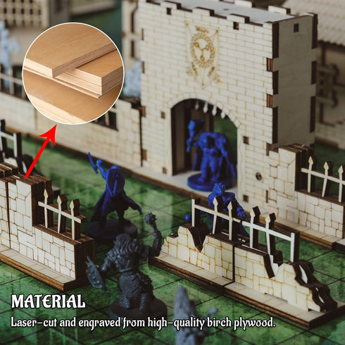 Brick and Iron Fences Miniature (Set of 16) Wood Laser Cut Modular Fantasy Terrain 28mm Scale Perfect for D&D, Dungeons & Dragons, Warhammer and O...