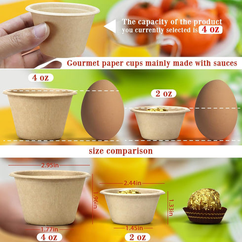 100 Pack Natural Bagasse Fiber Bowls,4oz Small Disposable Paper Cups Microwavable Safe Sample Snack Charcuterie Serving for Sauce Portion Ice Crea...