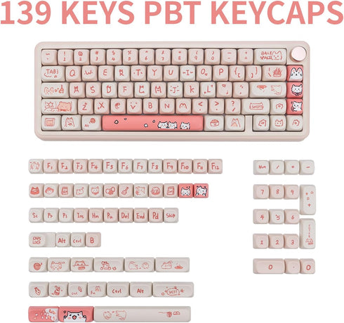 PBT Keycaps, 139 Keys Keycaps 75 Percent, Cute MOA Keycaps Cute Dye-Sublimation, Custom Keycaps Set for 61/64/68/84/87/100/104/108 Cherry MX Mecha...