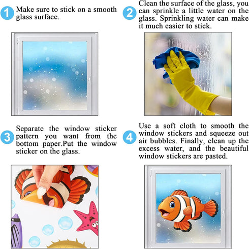 9 Sheets Summer Window Clings Ocean Themed Tropical Fish Window Decals Sea Life Double-Sided Window Decals for Summer School Home Office Bathroom ...