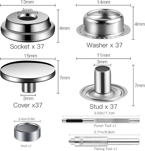100 PCS 15MM Snap Fastener Kit Tool Snap Button kit Snaps for Leather Leather Snaps and Fasteners Kit for High Grade Metal Material Snaps for Bag,...