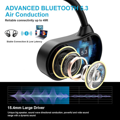 Air Conduction Headphones, Wireless Bluetooth 5.3 Earphones with Mic, IPX6 Waterproof Sweatproof Lightweight Open Ear Sports Headset for Outdoor R...