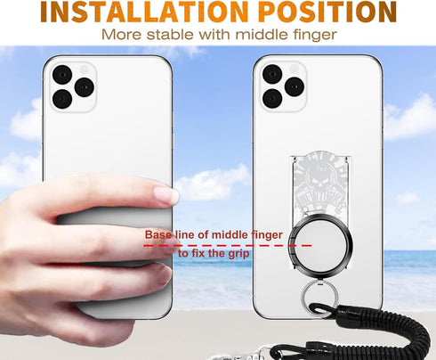 Anti-Theft Phone Ring Slidable Holder with Assist Spring & Lanyard & Tether for Travel & One-Handed Operation & Magnetic Car Mount and Relief Anxi...