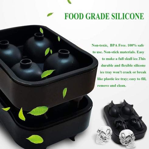 Skull Ice Cube Maker Tray 3D Silicone Ice Skull Maker for Christmas Halloween Whiskey Cocktails Juice (Black)...