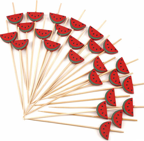 PuTwo Cocktail Picks Handmade Bamboo Toothpicks 100pcs 4.7” in Watermelon Decor...