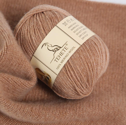 TEHETE 100% Merino Wool Yarn for Knitting 3-Ply Luxury Warm Soft Lightweight Crochet Yarn (Khaki)...