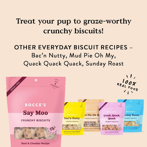 Bocce's Bakery Oven Baked Say Moo Treats for Dogs, Everyday Wheat-Free Dog Treats, Made with Real Ingredients, Baked in The USA, All-Natural Beef ...