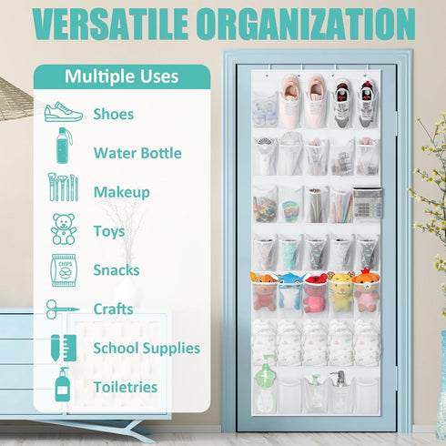 Tiblue Over The Door Shoe Organizer 35 Mesh Pockets Hanging Shoe Organizer Shoe Rack For Door Closet Entryway Bedroom Pantry Organizer - Shoe Hold...