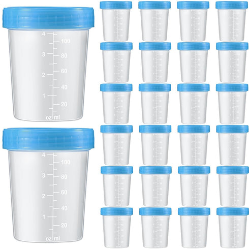 25 Pcs Disposable Specimen Cup Urine Cups 4oz Specimen Container with Leak Proof Screw on Single Use Stool Sample Collection Kit for Safe Urine Pe...
