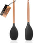 BINO 2-Piece Wooden Handle Silicone Mixing Spoons & Spatulas Set - Black | Heat Resistant Kitchen Utensils for Nonstick Cookware | BPA Free | Cook...
