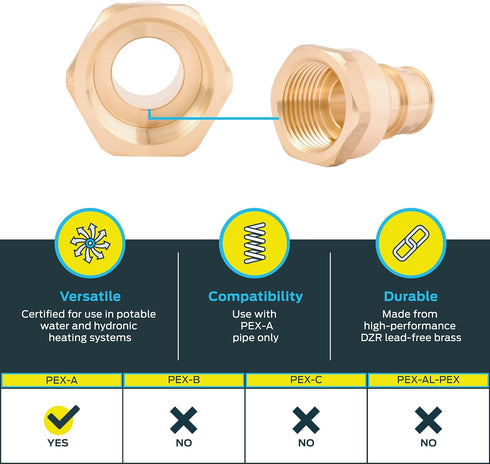 SharkBite 3/4 Inch Expansion FNPT Adapter Fitting for PEX-A Pipe, Brass Plumbing Fittings, Female NPT Adapter for PEX-A Tubing, UAB088LFA...