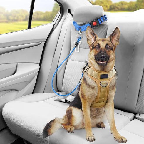 Chew Proof Dog Car Seat Belt, 2 in 1 Steel Cable Dog Car Accessories Headrest Restraint Dog Seat Belt for Medium Large Dogs Chewer Heavy Duty Dog ...