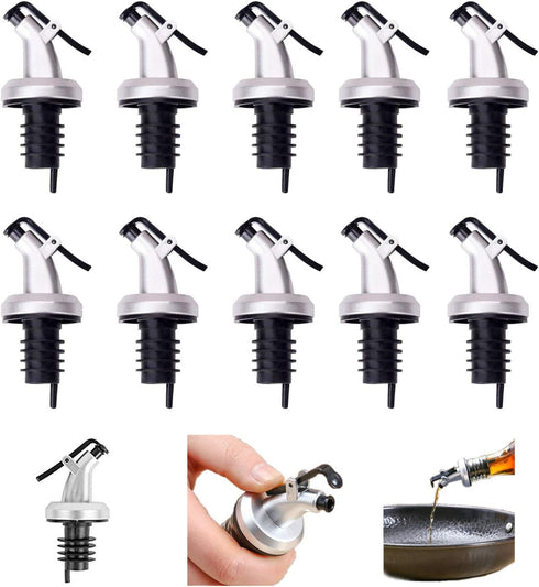 10 PCS Oil Pour Spouts, Olive Oil Vinegar Wine Dispenser with Leak-Proof Cap,Oil Bottle Stopper for Kitchen and Bar...