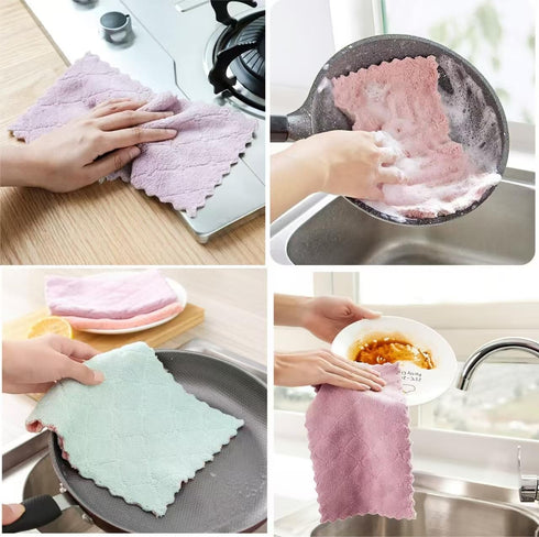 20 Pack Kitchen Dish Cloths Dish Towels, Super Soft and Absorbent Coral Fleece Cloth, Coral Velvet Microfiber Cleaning Cloth, Nonstick Oil Washabl...