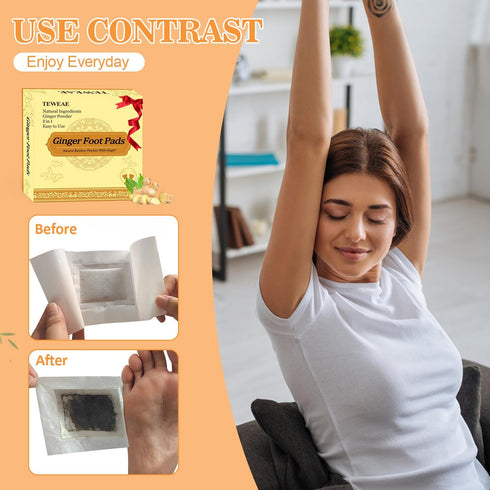 2 in 1 Ginger Foot Pads, 40Pads Tear and Use, Premium Natural Ingredients Ginger Powder, Bamboo Vinegar FootPads with ''Stay in Place'' Adhesive P...
