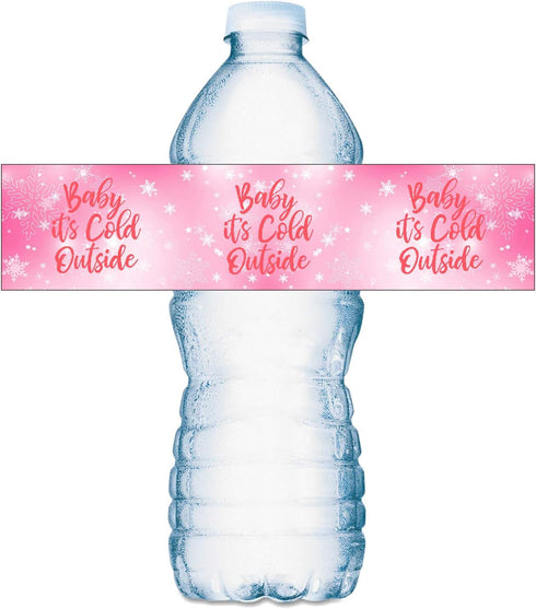 20 Pink Baby Its Cold Outside Baby Water Bottle Labels; Baby Shower Set of 20 Waterproof Water Bottle Wrappers, Decorations; Its a Girl Pink...