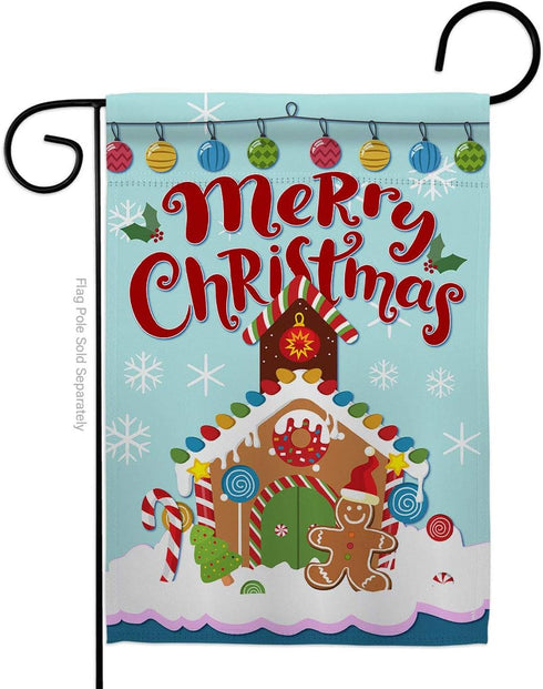 Breeze Decor Christmas Gingerbread House Garden Flag Winter Santa Marry Xmas Present Reindeer Season Wintertime Snow Decoration Banner Small Yard ...