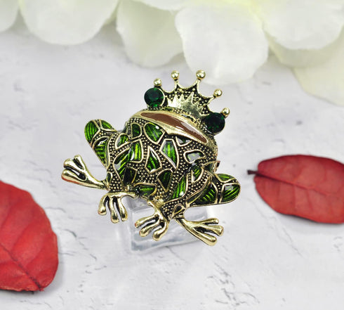 Gyn&Joy Gold Tone Peridot Green Colored Rhinestone Crystal Frog Brooch Pin BZ099...