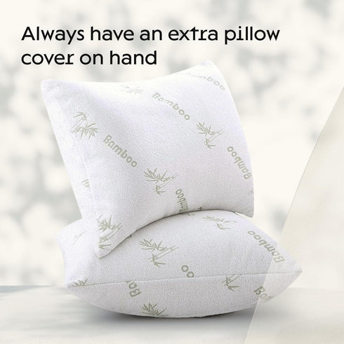 2 Pack Waterproof Viscose Made from Bamboo Pillow Protectors - Pair Zippered Case Queen 20x30 Inches - Natural Cooling Guaranteed Noiseless Pad, U...