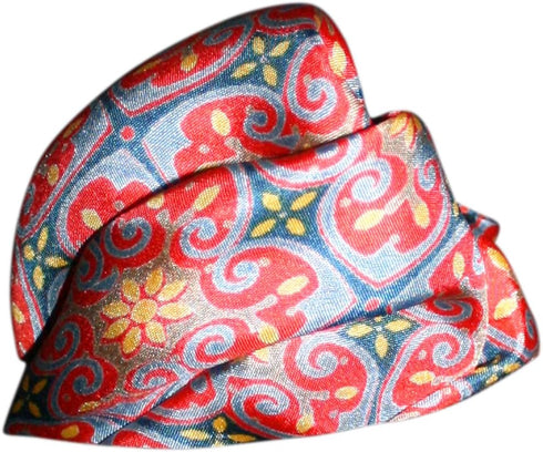 Elegant Red Gold Cathedral Print Silk Handkerchief Rich Arabesque Design – 100% Silk - Large 16” Square...