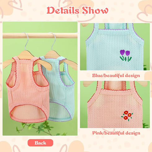 2 Pieces Pet Clothes Summer Dog Dress Flower Embroidery Puppy Vest Cute Dog Cat Shirt Soft Breathable Pet Outfit for Small to Medium (Large)...
