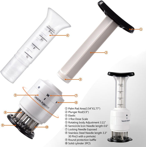 Meat Tenderizer/Sauces Injector/Tenderizer Injector/Meat Injector/Needle 30 Stainless Steel(3 Injection Needle Pinhole) Marinade Flavor Syringe ,U...