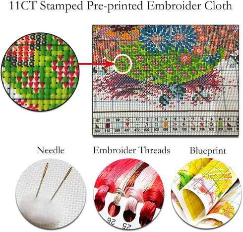 Cross Stitch Kits Stamped, OWN4B Bear Printed Pattern 11CT 8.3x7.9 inch DIY Embroidery Kit (Bear)...