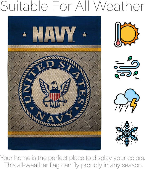 Breeze Decor US Navy Garden Flag Armed Forces USN Seabee United State American Military Veteran Retire Official House Banner Small Yard Double-Sid...