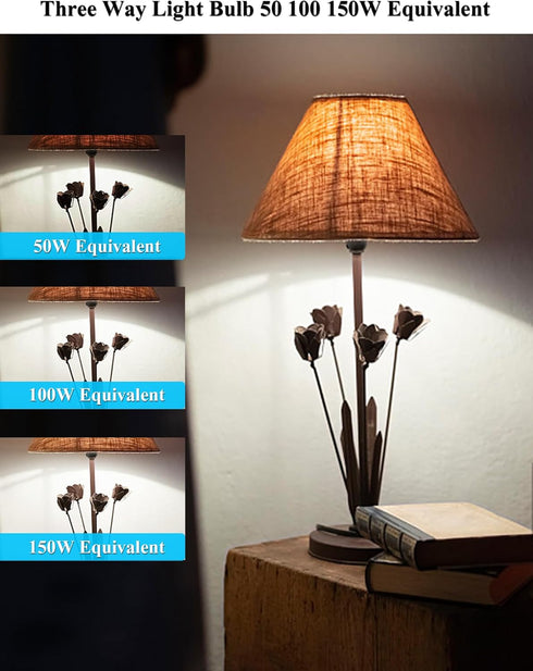 3 Way Light Bulbs 50 100 150W Equivalent A21,Three Way LED Light Bulb 4000K Natural White 6/14/20W,E26 Base,for Reading,living room,No Flicker,4 P...