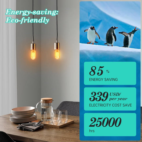 AMDTU Dimmable Edison Bulbs 60 Watts Equivalent, 600 Lumens LED Bulbs 7W, Ultra Filament Cross E26 Base Edison LED Bulbs, Warm Yellow 2200K T45 Am...
