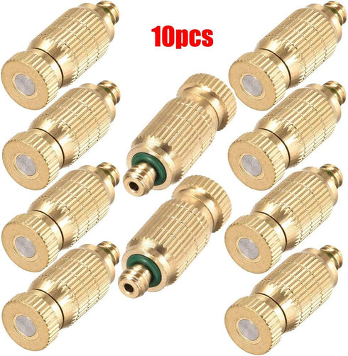 Brass Misting Nozzle, 10 Pack High Pressure Spray Misting Nozzle 10/24 UNC Outdoor Anti-drip Fogging Spray Head Misting System Nozzle for Landscap...
