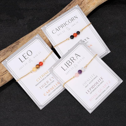 Fuqimanman2020 Zodiac Bead Bracelets Natural Stone Healing Gemstone Crystal Beaded Bracelets Horoscope Stretch Adjustable for Men, Women, Teens...