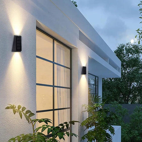 Outdoor Solar LED Up and Down Wall Lights, Waterproof Small Decorative Lamp for Fence Pathway Porch Staircase Hallway Garage (White & Warm White)...
