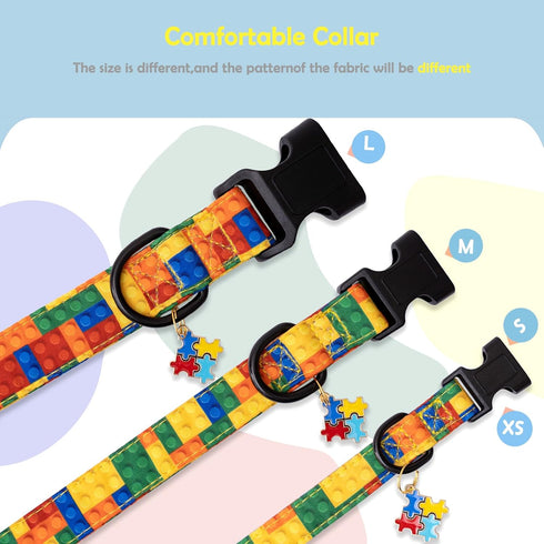 Faygarsle Dog Collar for Small Medium Large Dogs Colorful Puppy Collars for Female Dogs Toy Building Blocks Patterned Pet Collars for Summer Sprin...