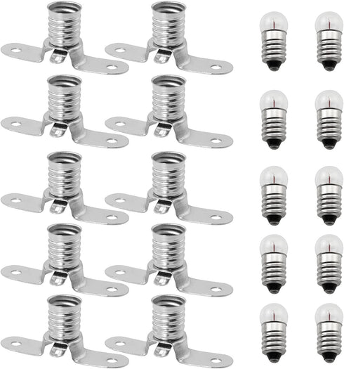 10PCS E10 2.5V/0.3A Miniature Screw Base Light Bulbs and 10PCS E10 Light Socket Bulbs Lamps Base Holders for Home Experiment Circuit Electrical Te...