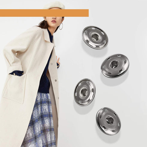 Micro Traders 20 Kits Silver Sew On Snap Fasteners Sewing Press Studs Buttons Clothing Accessories for Woolen Coats Windbreakers Jackets - 30mm...