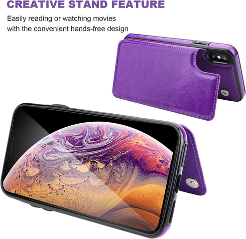 iPhone Xs Max Wallet Case with Card Holder,OT ONETOP Premium PU Leather Kickstand Card Slots Case,Double Magnetic Clasp and Durable Shockproof Cov...