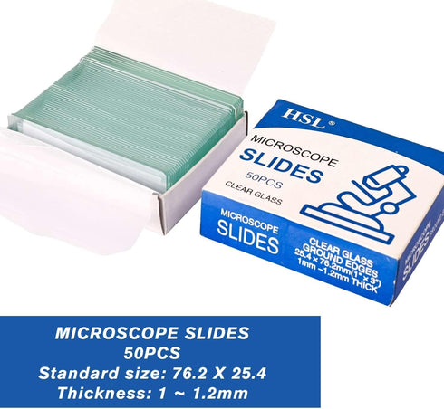 HSL Microscope Slides and Covers,24x24mm Square Cover Glass 100pcs and 50cps Blank Ground Edge Glass Slides for Monocular Binocular Trinocular Mic...