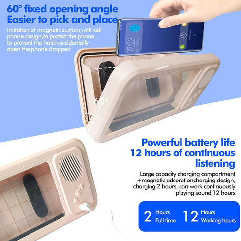 Shower Phone Holder with Wireless Bluetooth Speaker - Waterproof 480 Rotation Viewable Shower Phone Stand Case Mount Speakers for Bathroom Wall Mi...