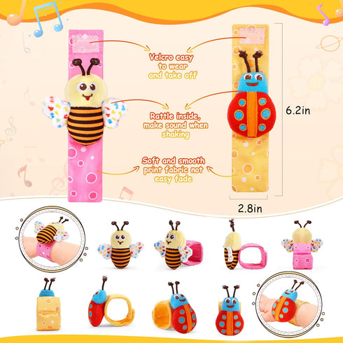Baby Wrist Rattle Socks and Foot Finder Set Baby Rattles Toys for 0-12 Month, Infant Girl Boy Toys for Babies 3-6 Months, Newborn Hand & Foot Toys...