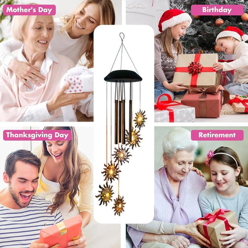 Solar Sun Wind Chimes for Outside Solar Sun Moon Star Wind Chimes Outdoor Hanging Lights Warm LED Outdoor Sun Decor Sun Gifts for Wife Mother Gran...