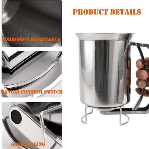 Stainless Steel Pancake Batter Dispenser, Batter Dispenser with Squeeze Handle, Professional Pancake Dispenser for Pancakes, Cupcakes, Muffins, an...