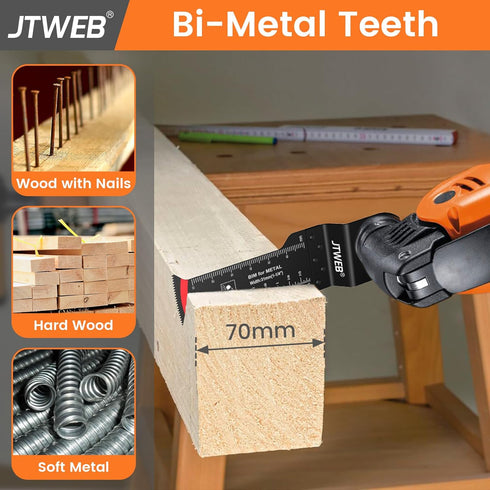 JTWEB Extra Long Oscillating Saw Blades - 12PCS Arc-Shaped Edge Bi-Metal Multitool Blades Precise Cut for Wood with Nails, Metal, Universal Quick ...