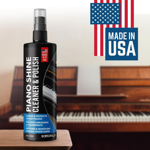 Piano Shine Polish & Cleaner - Clean, Polish, Wax & Protect Glossy Pianos & Surfaces - Made in USA - 8 oz Cleaning Solution with Added UV Protecta...