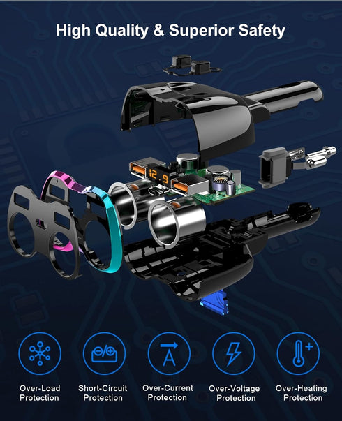 2024 Upgraded Cigarette Lighter Splitter, SUPERONE 180W 2-Socket Cigarette Lighter Adapter with Dual QC3.0 and 20W PD USB C Car Charger Splitter f...