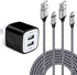 USB Wall Charger Block 2.1A Dual Port Samsung Charger Plug with 2Pack 6ft Nylon Braided Type C Cable for Samsung Galaxy S24 S23 FE S22 S21 S20 S10...