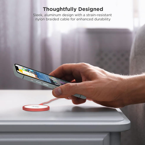 iHome Magnetic Wireless Charger - 10W 6ft Durastrain Nylon Charging Cable with Silicone Wrap, Compatible with MagSafe Cases, for iPhone 12/13, Cor...
