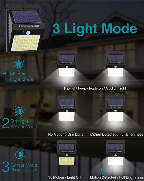 2 Pack Solar Motion Lights Outdoor, 3 Modes/100LED Solar Security Lights Wireless IP65 Waterproof Solar Motion Sensor Lights Solar Wall Lights Out...